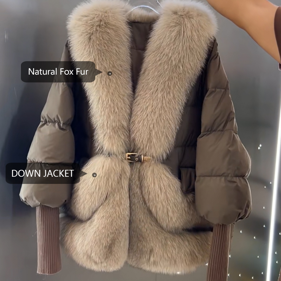 Frauen Winter echte Gänse feder Mantel mit Fuchs Fell kurze natürliche Fuchs Fell Puffer Mantel Luxus Neuankömmling