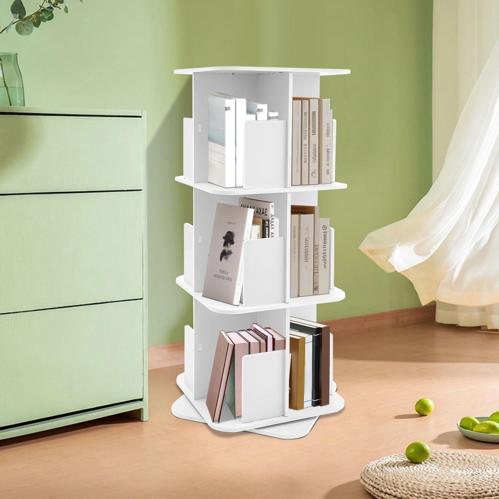Buona stabilità libreria in piedi a 3 livelli libreria girevole a 360 ° salvaspazio per camere da letto/soggiorni/sale giochi deflettore sicuro
