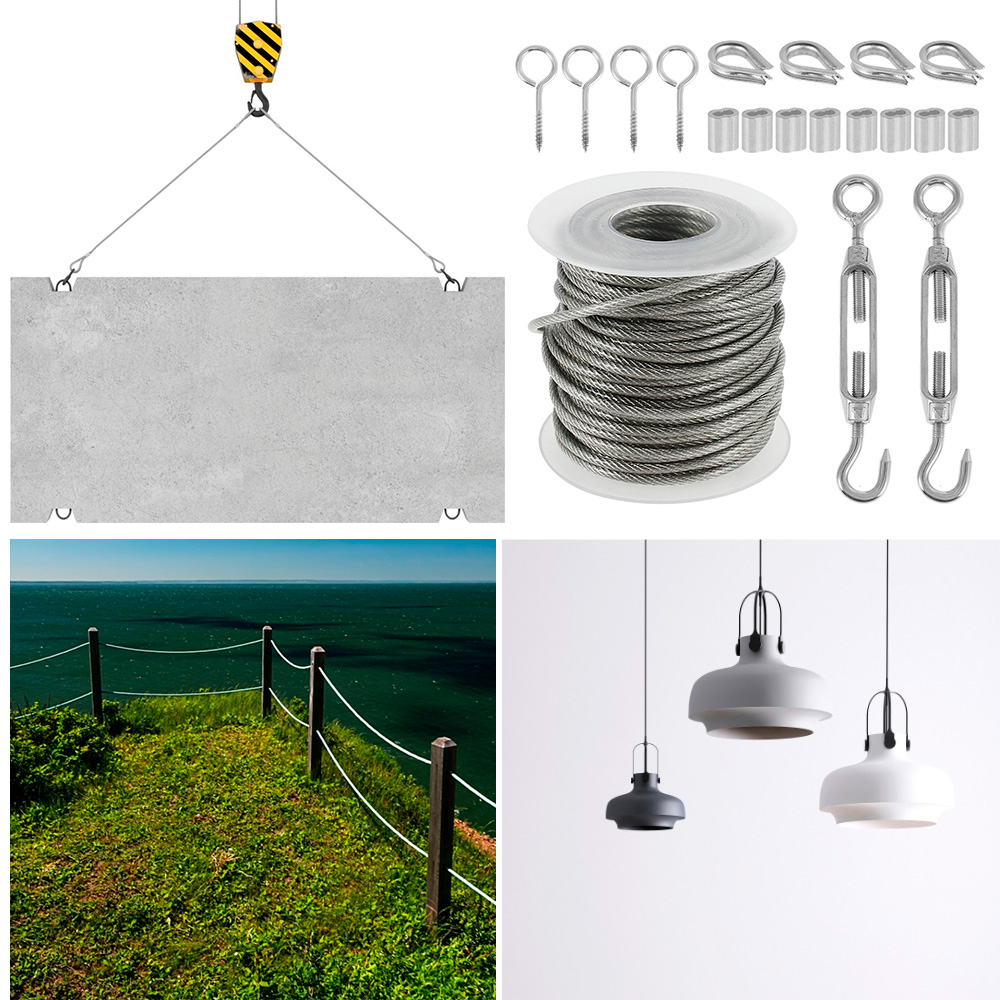 15/30m kits de corda de cabo de aço inoxidável resistente cabo de fio de jardim varanda trilhos fazenda cerca tenda rolo 304 pvc revestido