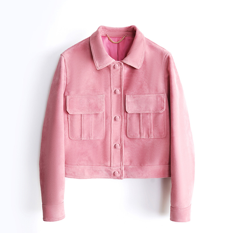 Real Leather Jacket For Women 2024 Spring Classic Quality Sheepskin Suede Lapel Single Breasted Casual Versatile Short Jaqueta