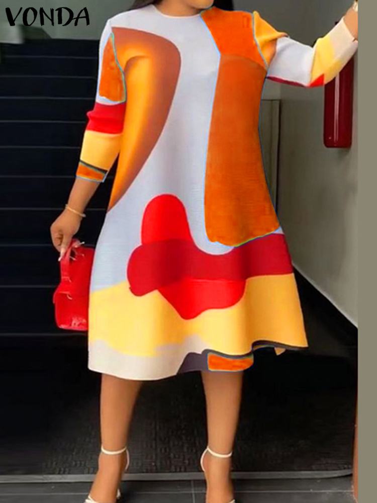 Vonda-女性のためのエレガントなボヘミアンプリントのイブニングドレス,空中ブランコドレス,カジュアルなルーズドレス,特大,プラスサイズ,5xl,2024