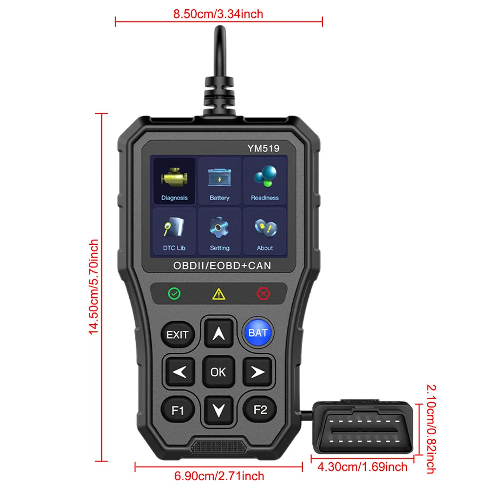 เครื่องทดสอบแบตเตอรี่เครื่องอ่านรหัส Fault Code Scanner OBD2 รหัส Reader Multi-Language YM519 เครื่องมือวินิจฉัยรถยนต์ตรวจสอบระบบเครื่องยนต์