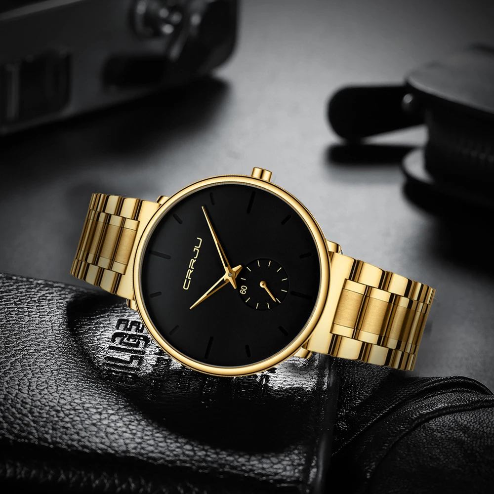 Relojes CRRJU para hombre, reloj de pulsera de acero inoxidable para hombre, reloj deportivo informal de lujo resistente al agua para hombre, reloj de cuarzo, reloj Masculino