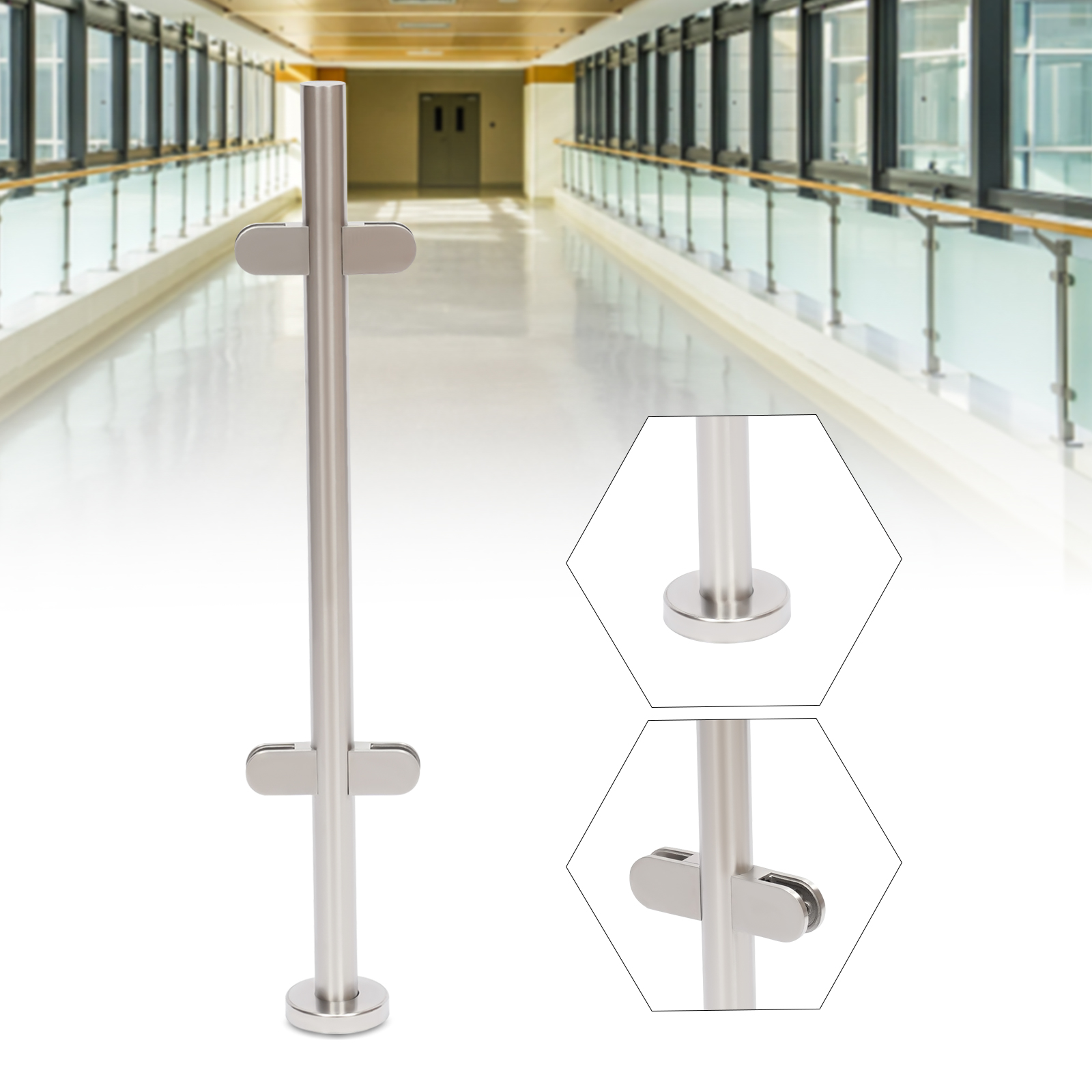 Stainless Steel Middle Railing Post, Heat & Humidity Resistant, For Indoor Outdoor Guardrails, Stable Glass Clip, Easy To Clean