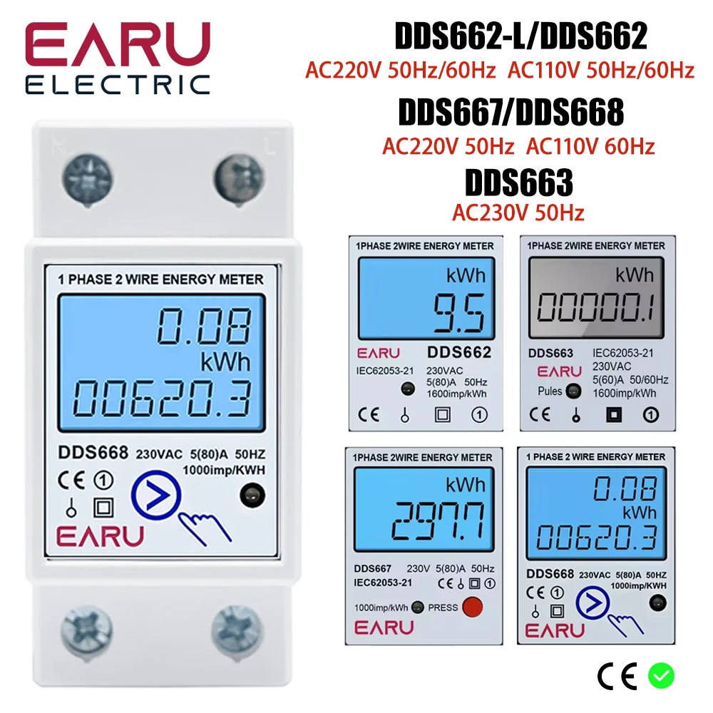 Single Phase LCD Digital Energy Meter Reset Zero kWh Voltage Current Power Consumption Counter Electric Wattmeter 220V Din Rail