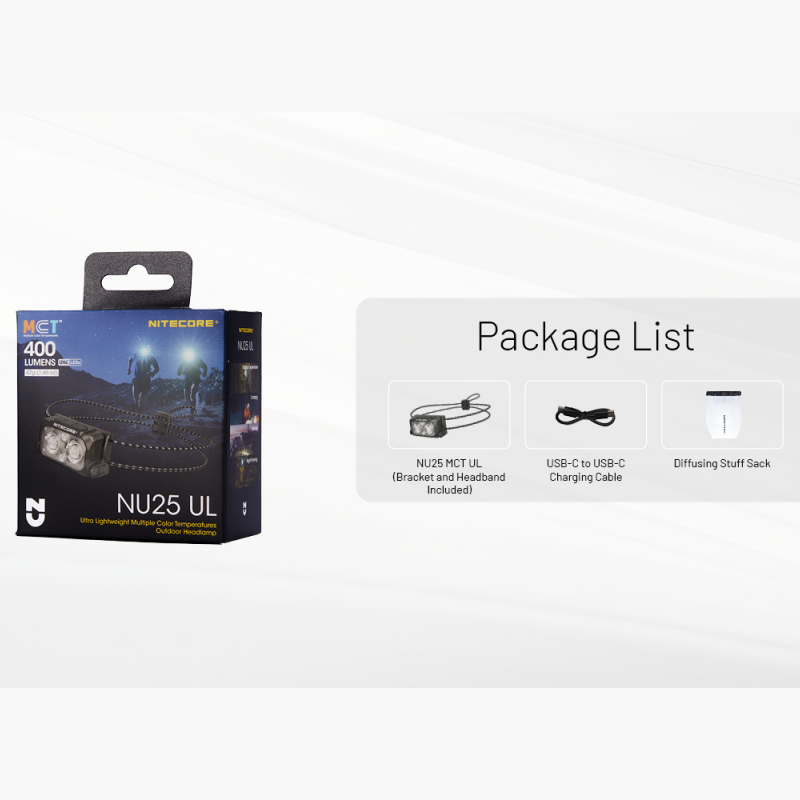 NITECORE NU25 UL USB-C Sạc Đèn Pha 400Lumens Max Ném 64 Mét Tia Màu Sắc Ánh Sáng Trắng, Ánh Sáng Đỏ