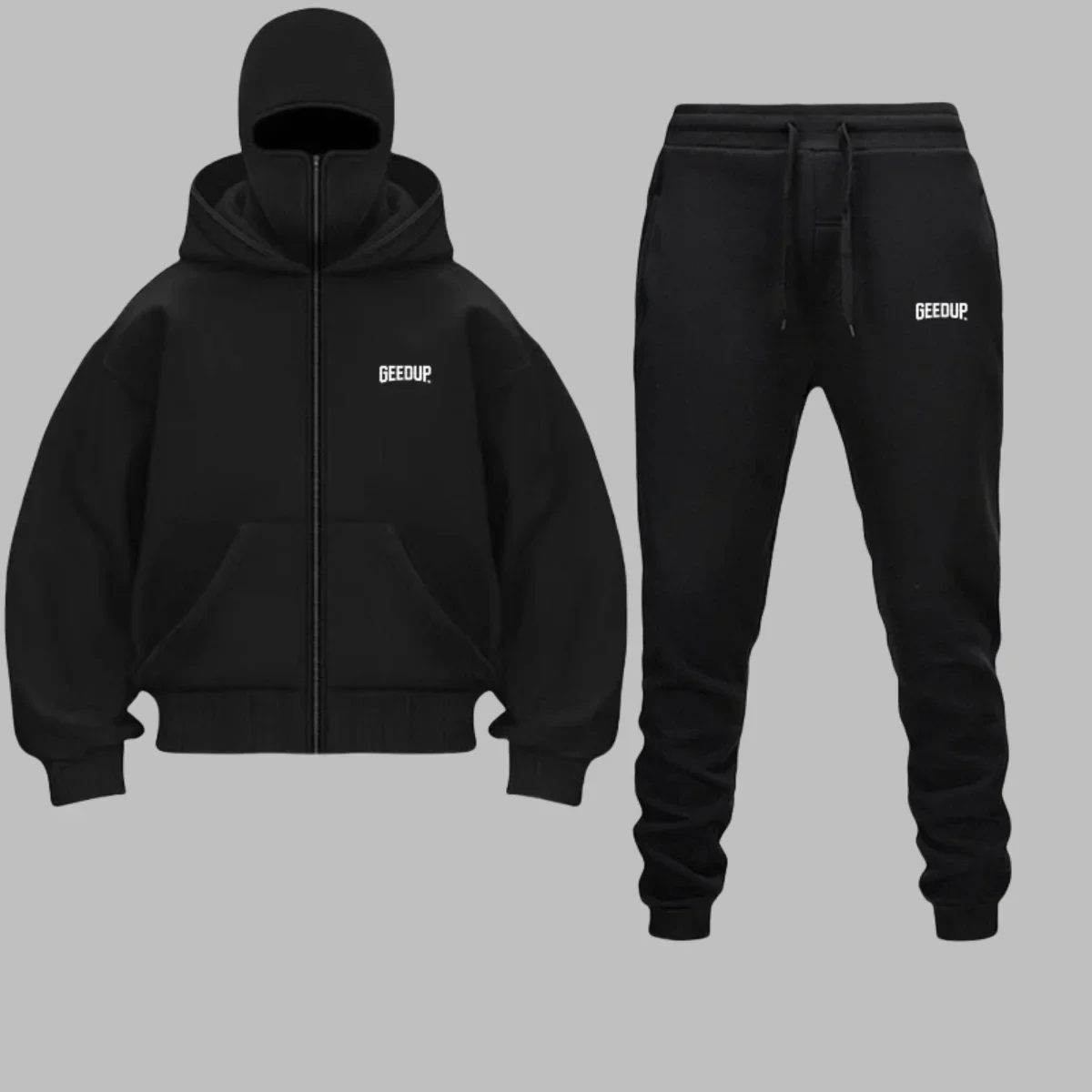 2025, Herbst-Winter-Herren-Sweatshirt-Set mit Kapuze und Reißverschluss – Balakrava Street Fashion, winddicht, Ninja-Buchstaben-Design, zweiteiliges Set