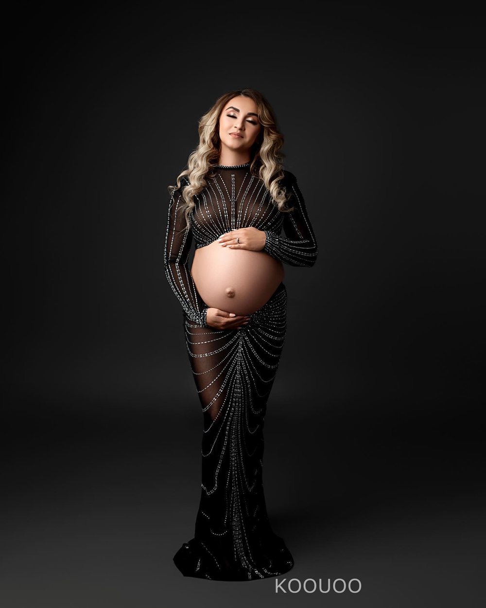 Robes découpées pour séance Photo de maternité, strass, extensible, photographie de grossesse, tenue pour femmes, col licou, cristal, ensemble fixe à chaud