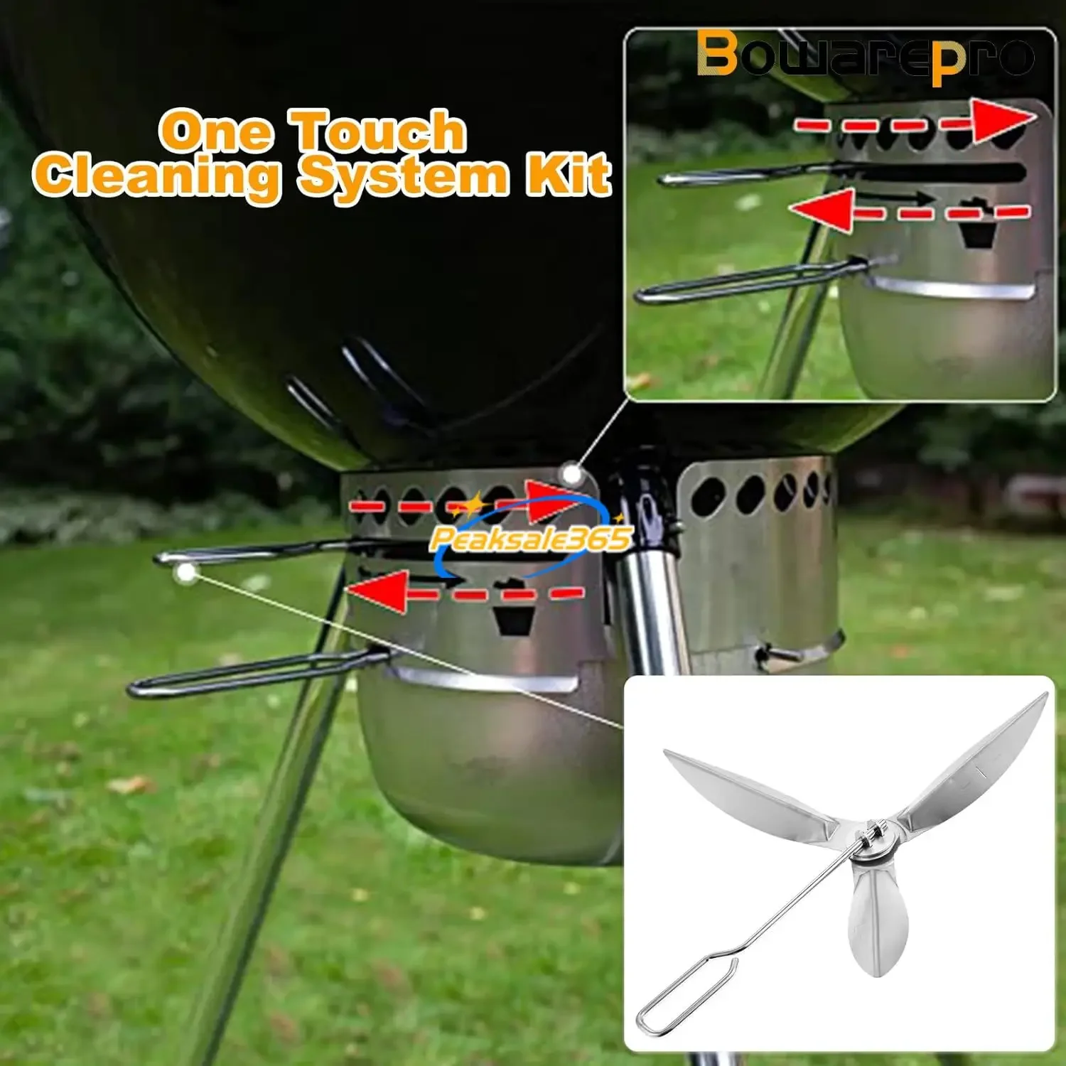 One Touch Cleaning System Kit para Weber, Grelhador a Carvão, Chaleira, 90992, 3618, 7443, 307443, 307408, 90719, 18-1/2 "Grills, 47 cm