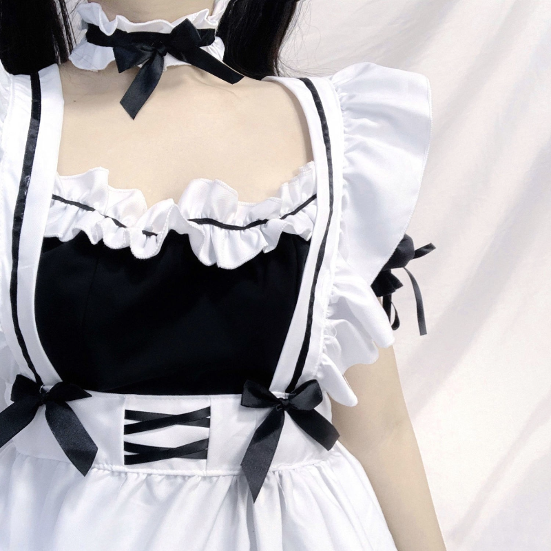 Preto branco lolita empregada traje cosplay trajes bonito vestido sexy avental francês uniforme café empregada festa saia roupas femininas