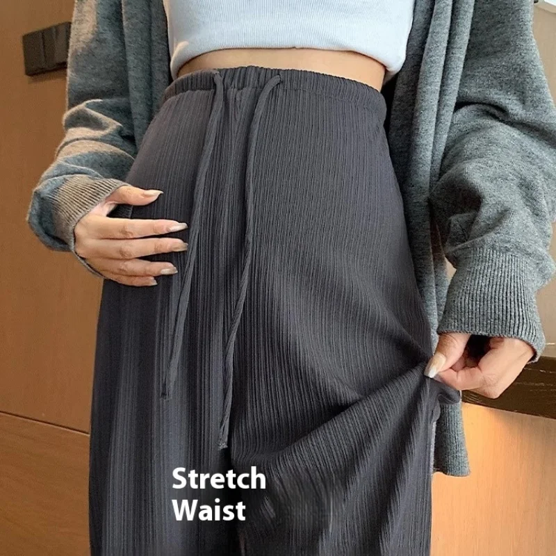 Neue Umstands hose Frühling, Herbst und Sommer Hose mit weitem Bein ohne Bauchs tütze Kordel zug gerade Hose mit weitem Bein