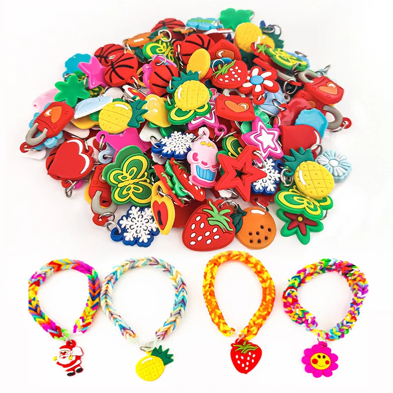 48 stücke Anhänger DIY Bunte Webstuhl Gummiband Armband Schmuck Machen Perlen Spielzeug Bunte Tier Blume Perlen Zufällig Stil 2023