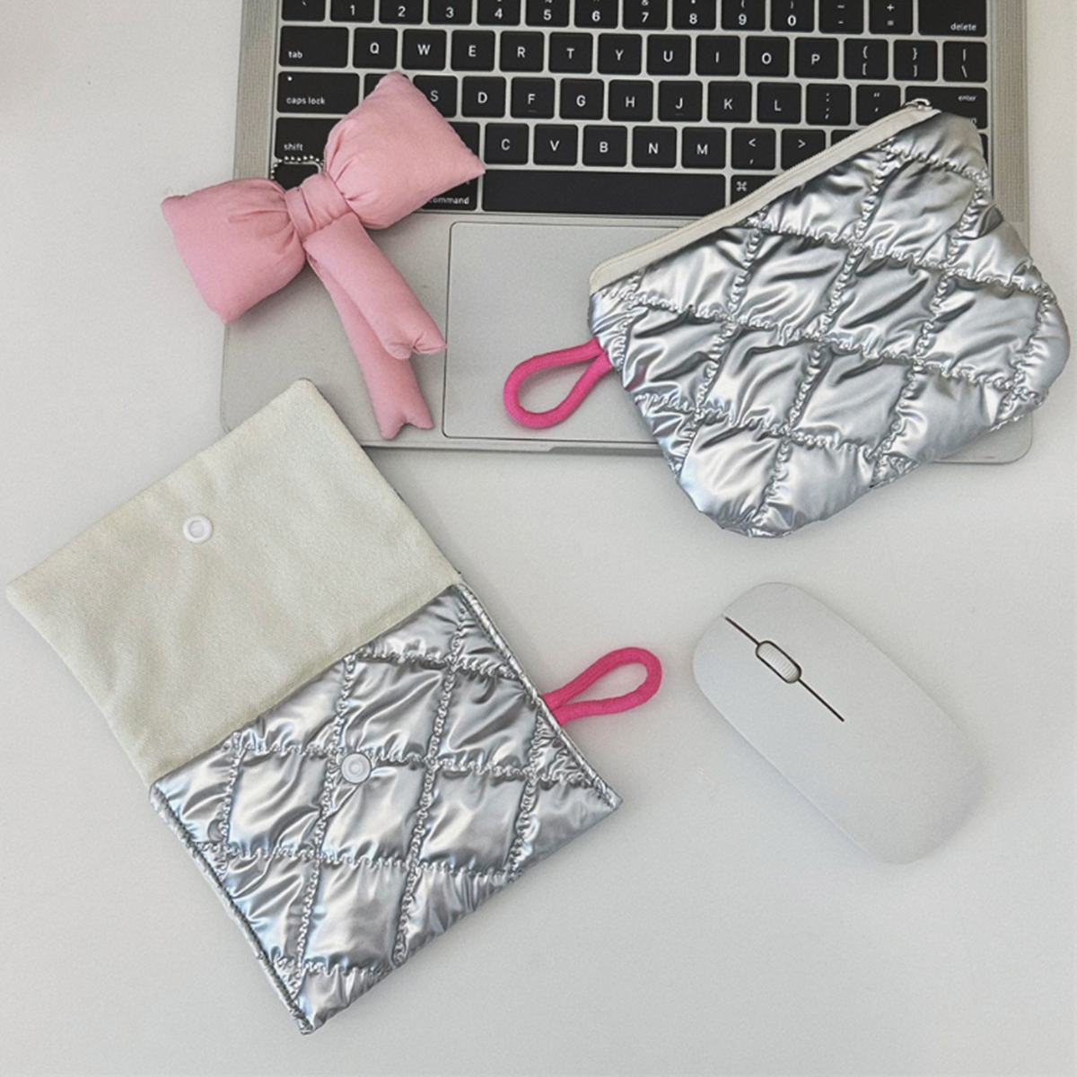 Portamonete con motivo a fiocco Lingge in argento Portamonete in tela piccola Lady Girls Auricolare Portamonete Portamonete Custodia con cerniera