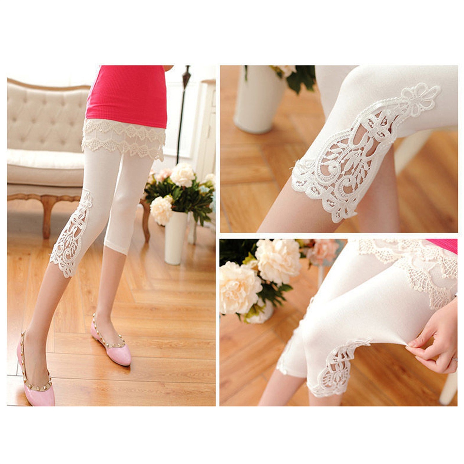 Pantalones ajustados de encaje para mujer, pantalón informal, cómodo, transpirable, negro, blanco, gris, versátil, Verano
