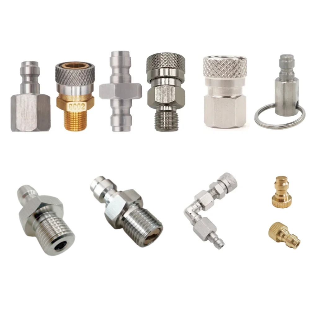 HPA AIR CO2 가스 빠른 연결 해제 플러그 QC02 1/8NPT 1/8BSP M10 G1/8" 채우기 니플 남성 여성 어댑터 어댑터 8mm 커플러, 3/8-24UNF