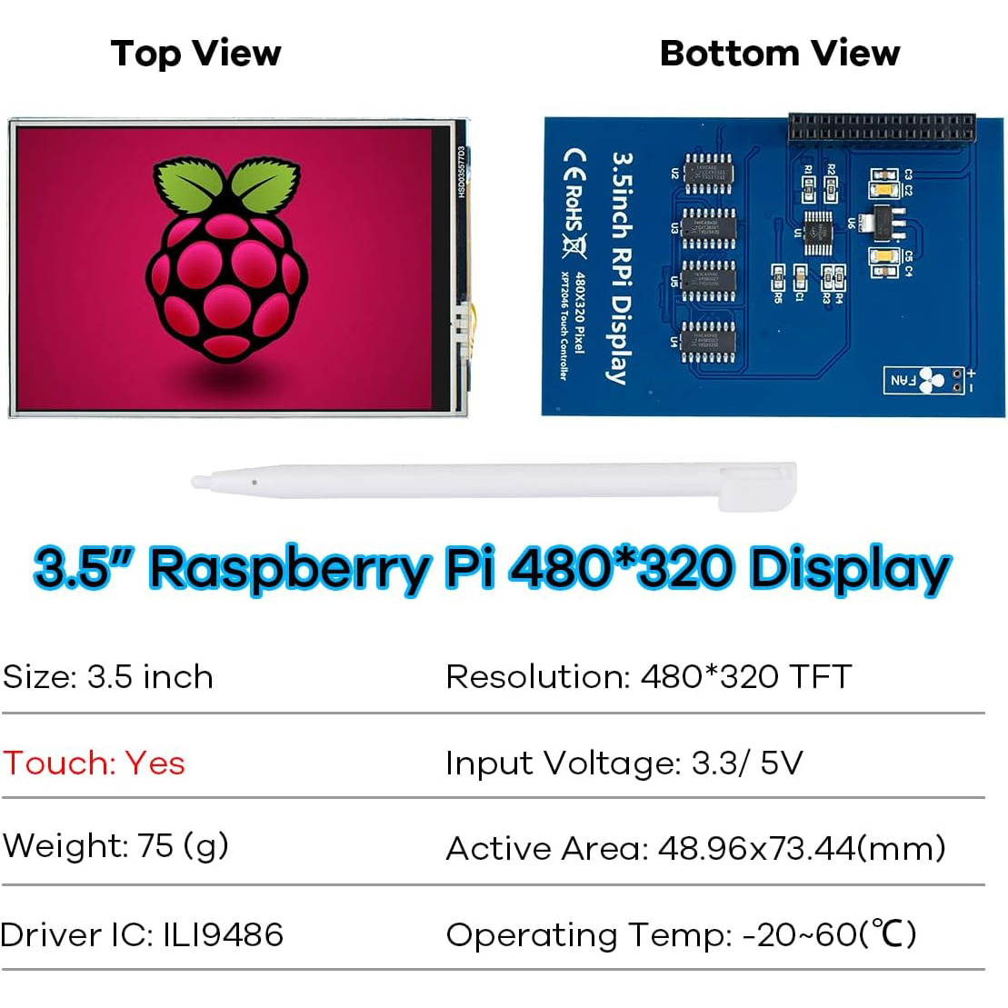 3.5 inch for Raspberry Pi Display Module 3.5” Touch Screen 320×480 TFT Touch Screen Display with Touch Pen for Raspberry Pi A,
