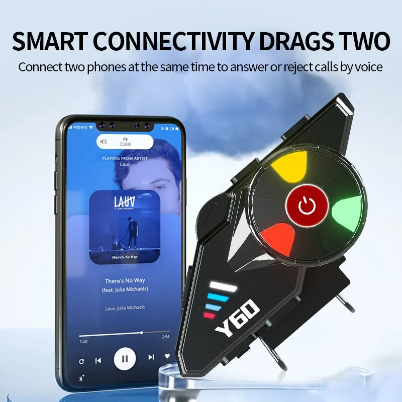 Y60オートバイヘルメットBluetoothヘッドセットワイヤレス防水ハンズフリーコール音楽v5.3イヤホンライダーモトカラーライトヘッドフォン