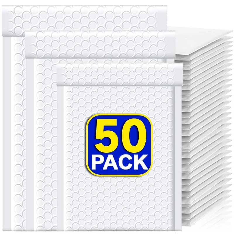 50-10 pces envelopes de bolha sacos de transporte de espuma branca poli bolha mailers almofada auto selo sacos de embalagem para revista 11cm 15cm 23cm