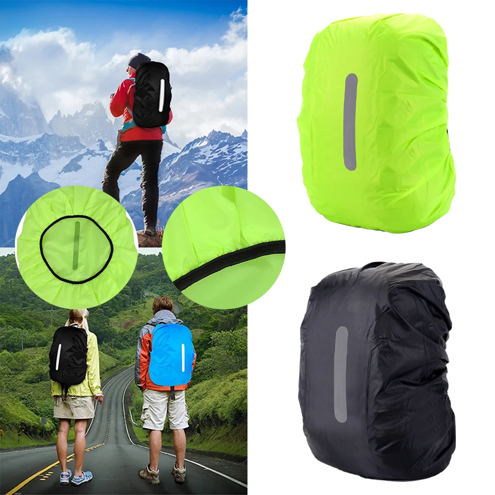 Sac à dos étanche réfléchissant housse de pluie Sport de plein air nuit cyclisme sécurité lumière housse de pluie sac Camping randonnée 10-70L