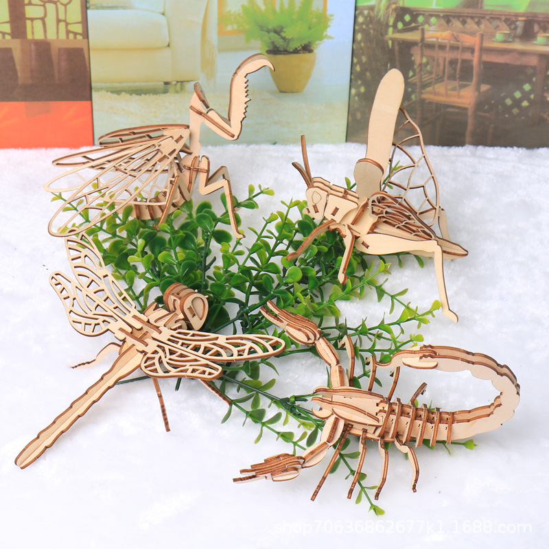 ของเล่นเด็ก 3D ปริศนาไม้แมลงสัตว์ Handmade การศึกษาประกอบของขวัญของเล่นสําหรับเด็กตกแต่งบ้าน