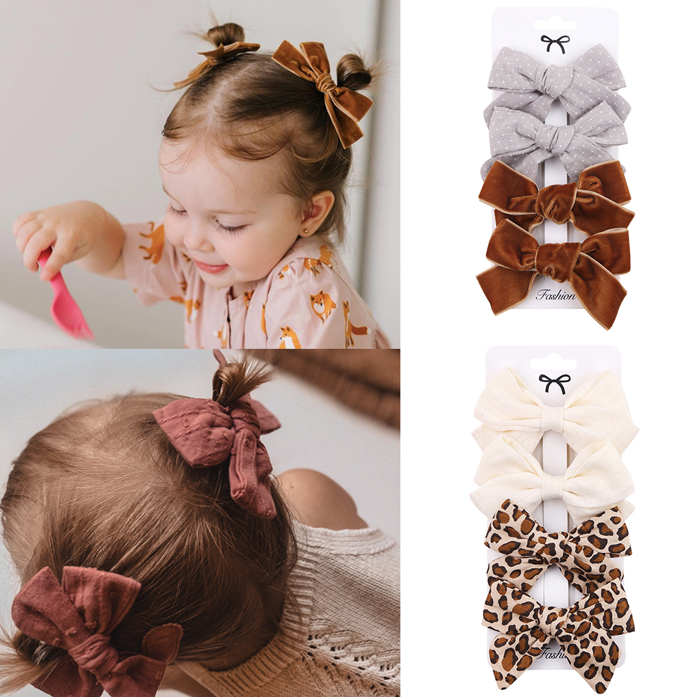 4 unids/set de pinzas para el pelo con lazo y estampado de puntos de leopardo, pasadores de lino y algodón con encaje para niñas, horquillas de seguridad, accesorios para la cabeza