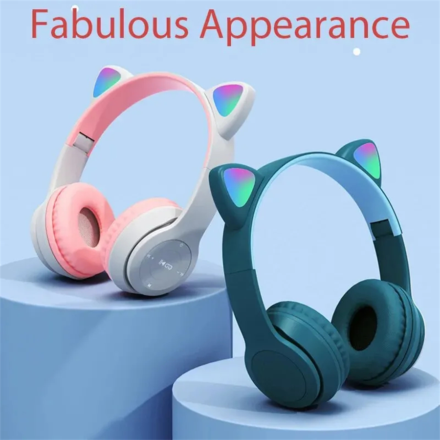 P47M Drahtlose Bluetooth Headset Gamer Katze LED Licht Wasserdichte Noise Cancelling Ohrhörer Drahtlose Kopfhörer Bluetooth Kopfhörer