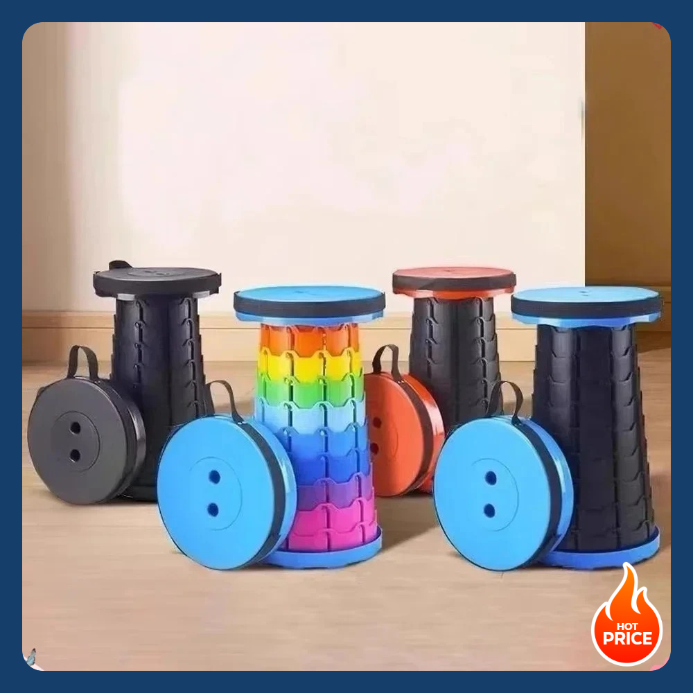 Silla telescópica plegable de plástico portátil y liviana popular: taburete compacto de altura ajustable, perfecto para pescar y acampar