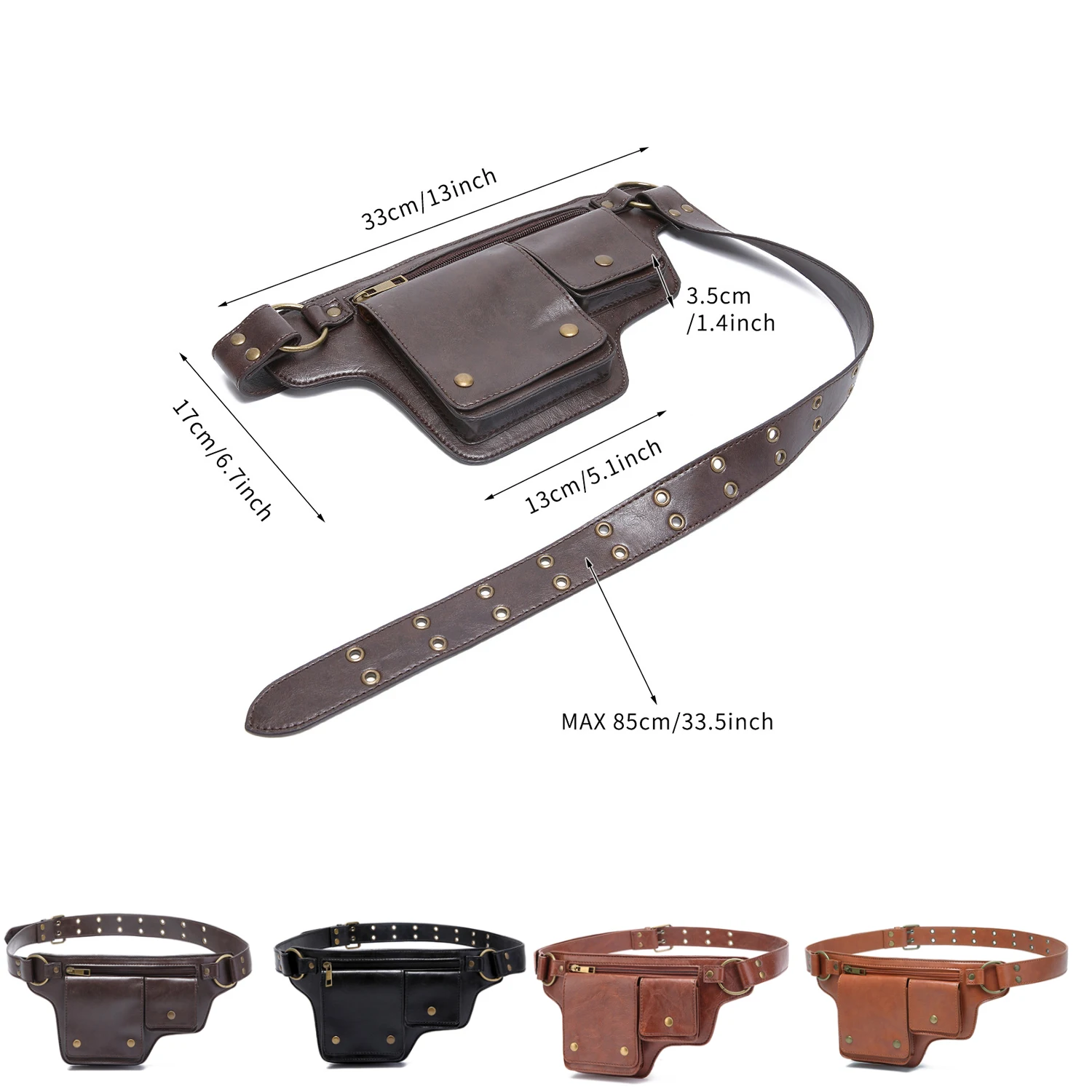 Riñonera de estilo Punk para motocicleta, bolsa de cinturón ajustable para deportes al aire libre, Retro, a la moda