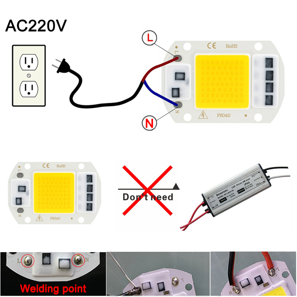 LED COB Chip 20W 30W 50W AC 220V Smart IC No Need Driver LED Lamp Beads DIY Flood Light Spotlight floodlight outdoor chip light