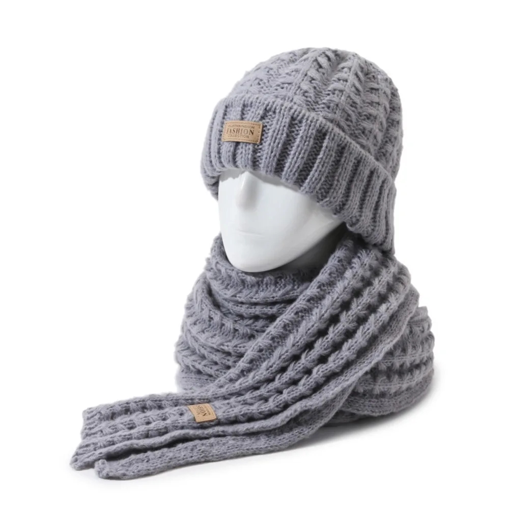 Gorro de punto a prueba de viento para invierno y otoño, bufanda de estilo coreano, protector de cuello grueso, conjunto de gorro, bufanda cálida suave Simple, 2 uds.