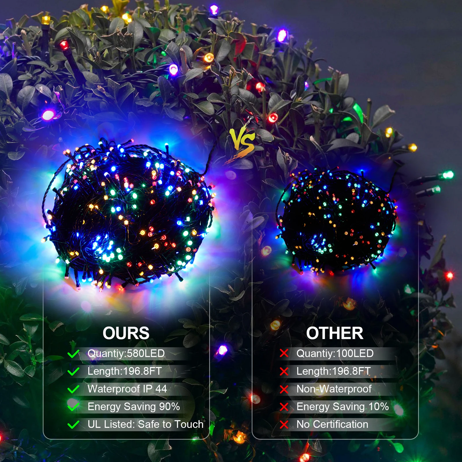 Christmas Lights Outdoor, 197 FT 580 LED Christmas Decorations Lights/Waterproof String Fairy Lights Plug in with 8 Modes and Ti