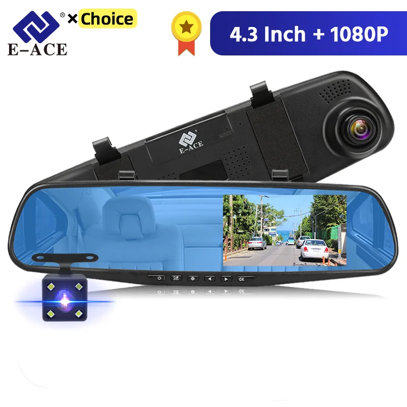 E-ACE Dashcam Auto Dvr 4,3 Zoll Spiegel FHD 1080P Kamera Dual Objektiv DVR Rückspiegel Dash Kamera auto Video Recorder Auto