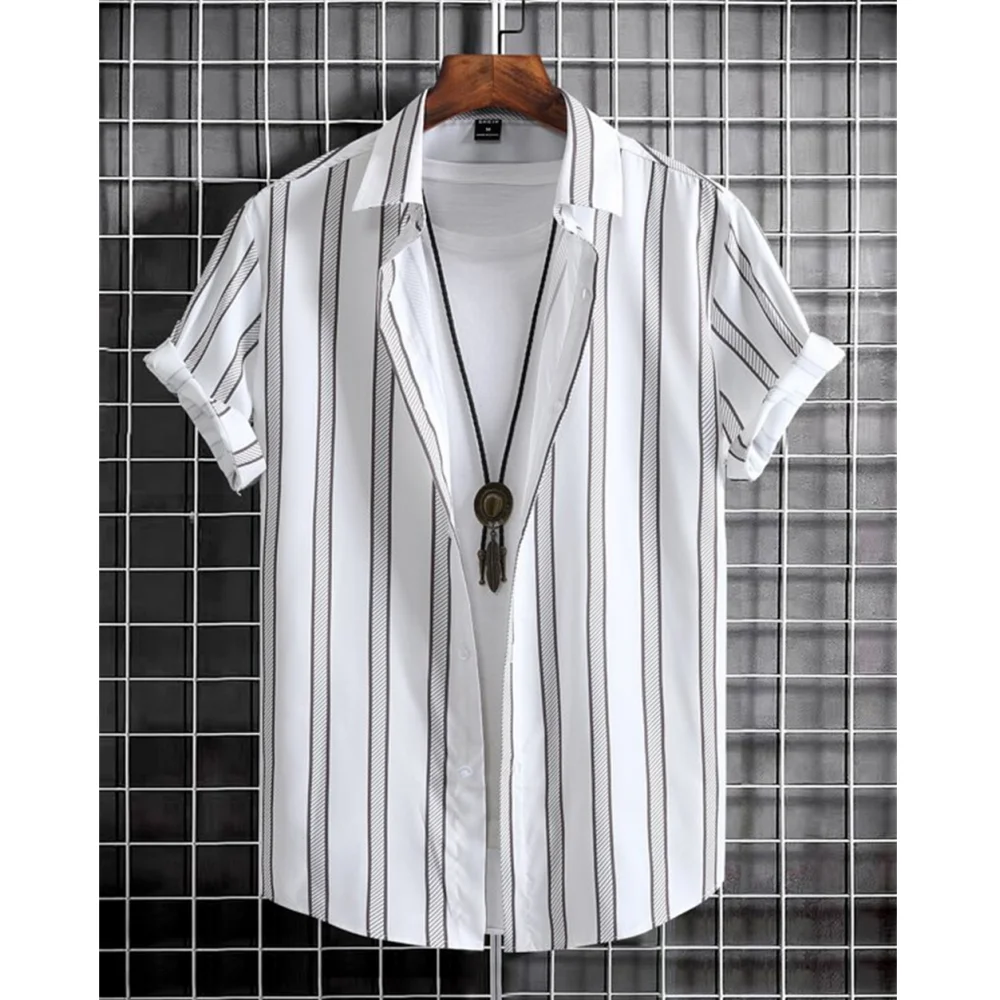 2025 Abbigliamento maschile Strisce semplici Camicia hawaiana 3d Abbigliamento da uomo Camicie da uomo larghe e traspiranti Camicie maschili estive Manica corta