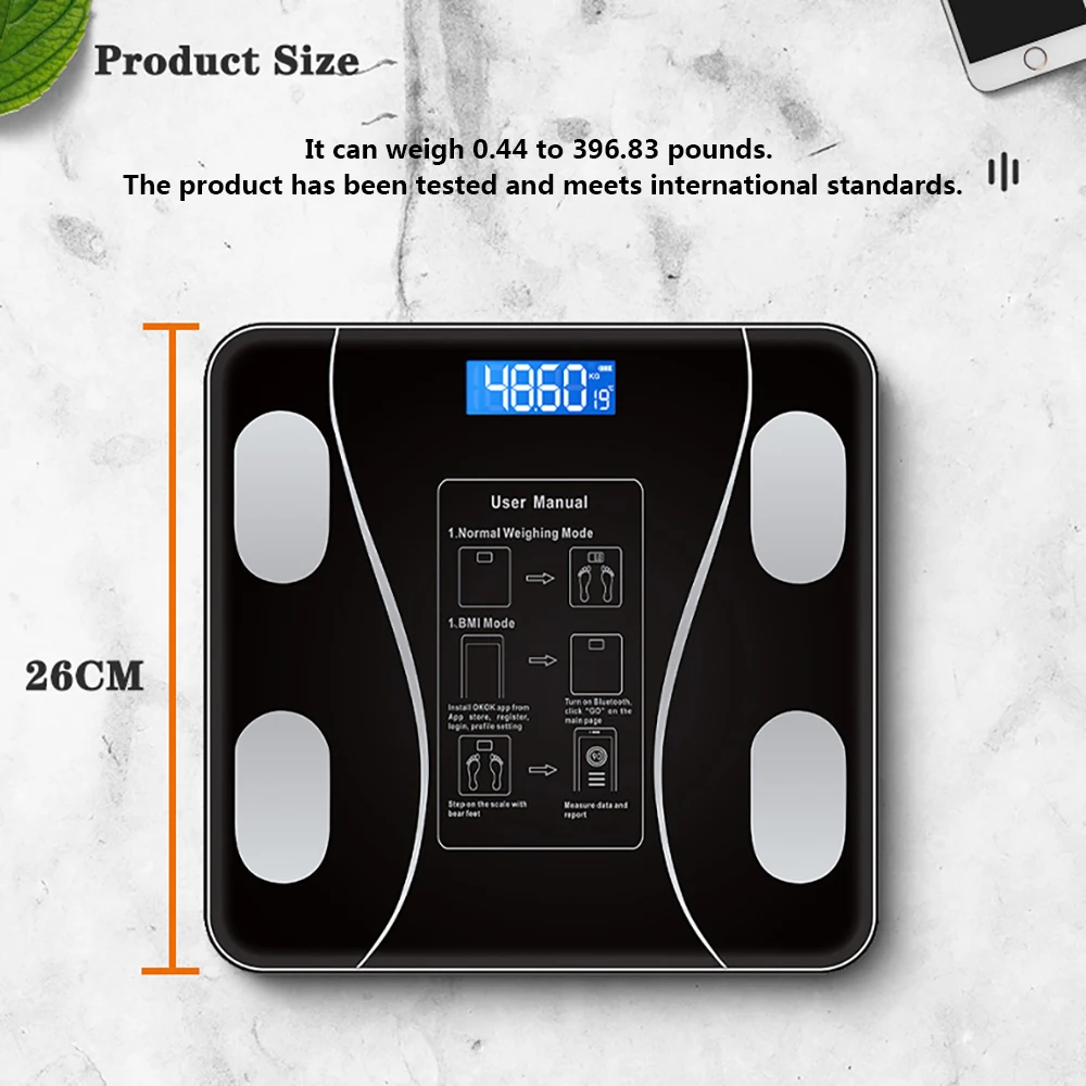 Balança de gordura corporal inteligente, sem fio, digital, para banheiro, analisador de composição corporal com aplicativo de smartphone, compatível com bluetooth