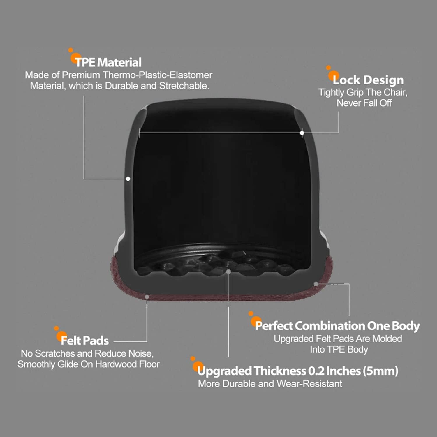 Protectores de suelo para patas de silla de silicona, color negro, con fieltro envuelto, taburete de Bar, gorros para patas de silla, cubierta protectora para patas de muebles, 16 Uds.