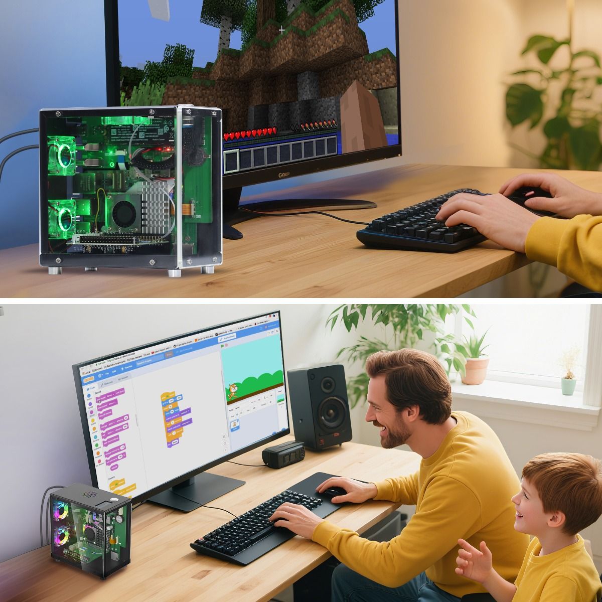 Elecrow Mini PC Case With 1.3'' OLED Screen, 3xCooling Fans,PCIe M.2 Socket,RGB Color Light For Raspberry Pi 5,Jetson Orin Nano