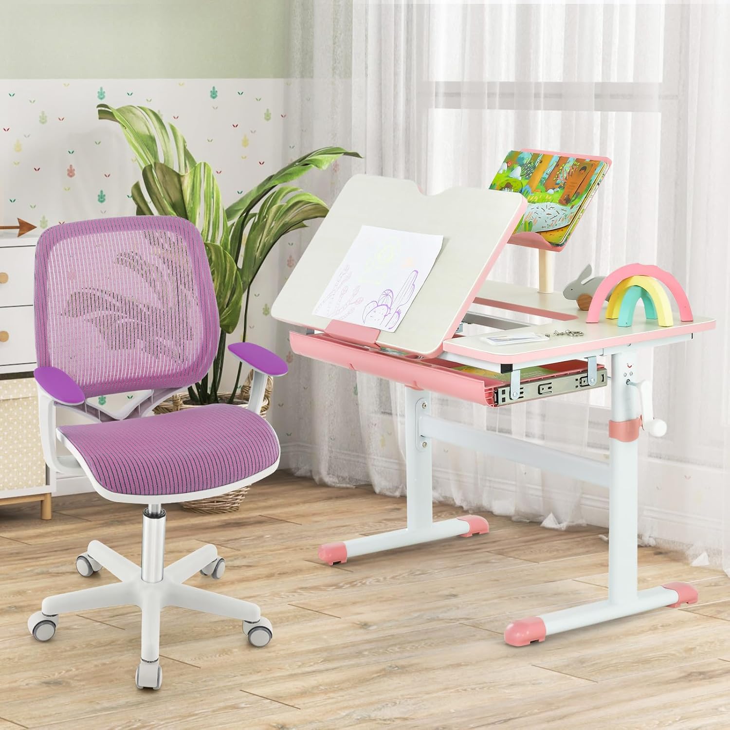 Kinderschreibtischstuhl 360° °   Drehbar, Sitzhöhe 43–55 cm, höhenverstellbar, mit Rückenlehnen für Kinder ab 6 Jahren