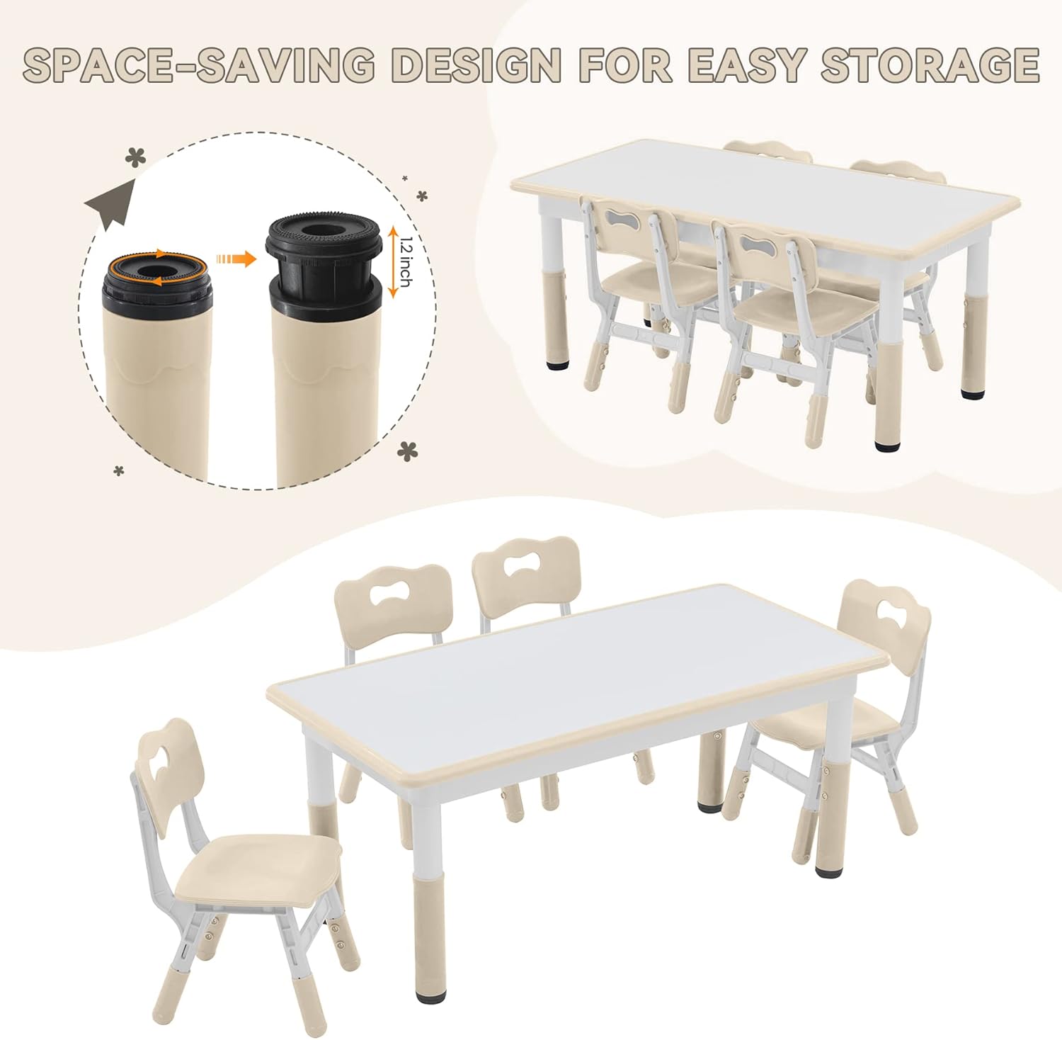 Study Table and Chairs Set, Height Adjustable Toddler Table and Chair Set for Kids Ages 3-8, Graffiti Desktop (Burlywood - 1)