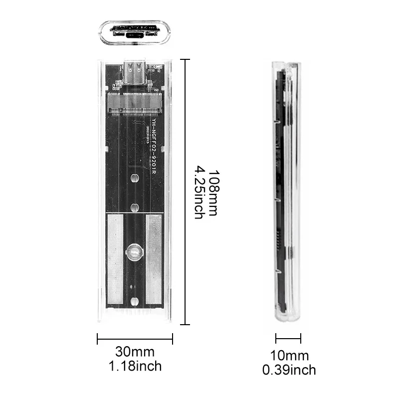 Caja M.2 NGFF SATA SSD USB tipo C caja de disco duro externo transparente herramienta gratis adaptador de carcasa de 5Gbps para 2230 2242 2260 2280
