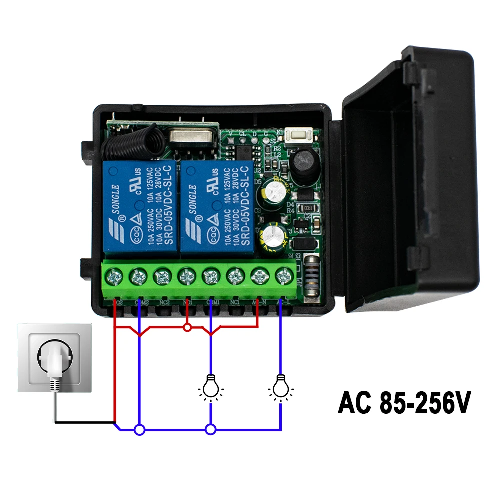 433MHz rf Remote Control DC 12V 24V 220V 2CH Relay Receiver for universal Garage Door Light LED Fanner Motor Signal transmission