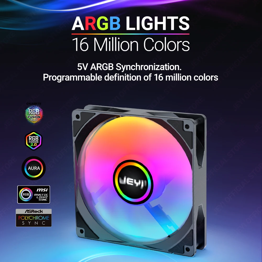 JEYI 120 mm PC-ARGB-Lüfter AURA SYNC RGB-Computerlüfter Ultra Silent Heatsink Ventilador mit 4PIN PWM und 5V 3PIN ARGB-Anschluss