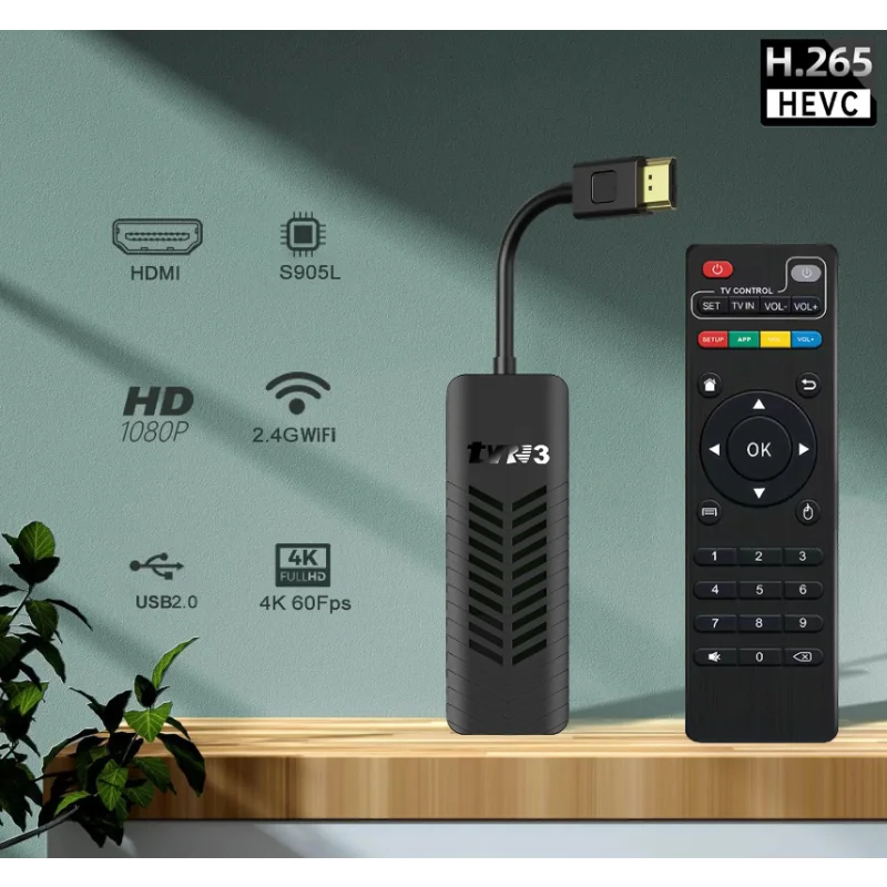 Portable TVR3 Android TV Stick RAM 2GB ROM 16GB Amlogic S905L 4K HDR10+ WiFi 2.4G Streaming Media Player IPTV Netflix YouTube