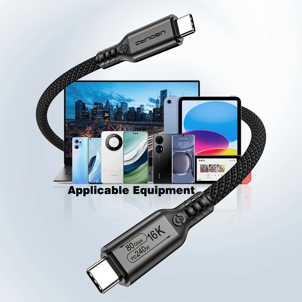 UGOURD 80Gbps Thunderbolt 5 Cable Certificado Chip USB-C Thunderbolt5 2m 0,3m 120Gbps 240W 16K para MacBook M.2 Disco Duro USB4-V2