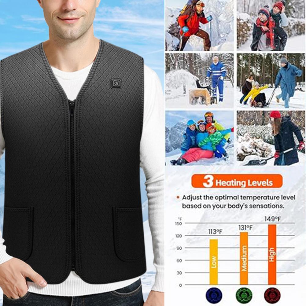 Chaleco calefactor duradero, chaleco de invierno Usb con engranaje ajustable, cierre de cremallera ahorrador de energía para hombres y mujeres, chaleco acolchado a prueba de viento