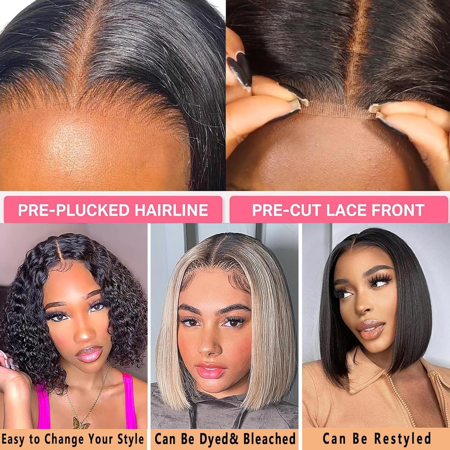 10 インチ 13 × 4 hd 透明レースフロントウィッグ人毛 180% 密度ボブウィッグ 100% 人毛女性のための事前漂白人毛かつら