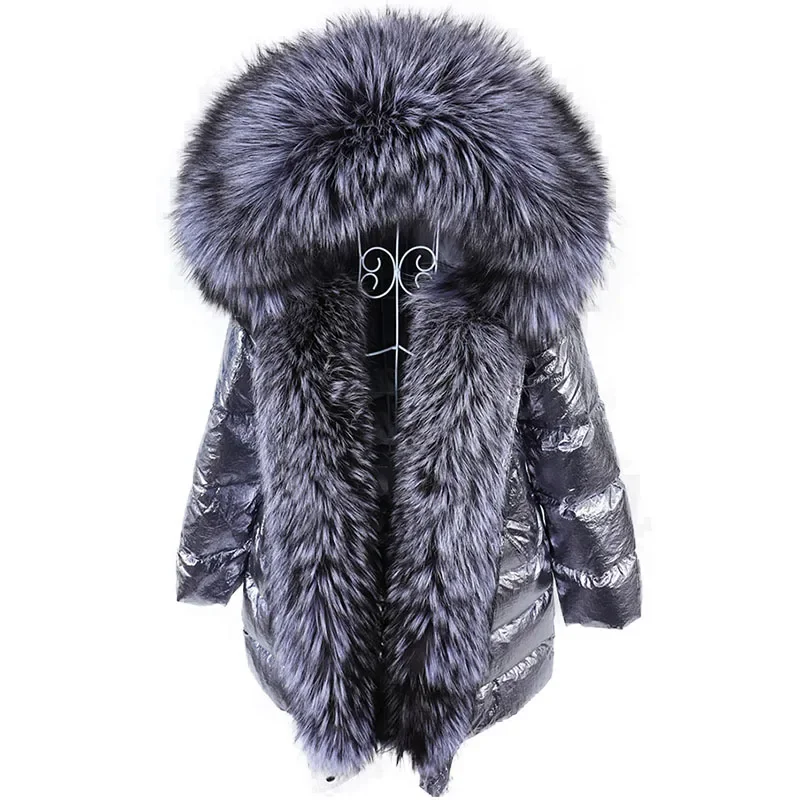 Maomaokong-Chaqueta de plumas con cuello de piel de mapache y zorro Real para mujer, abrigo acolchado cálido con capucha, Parkas impermeables para invierno 2024