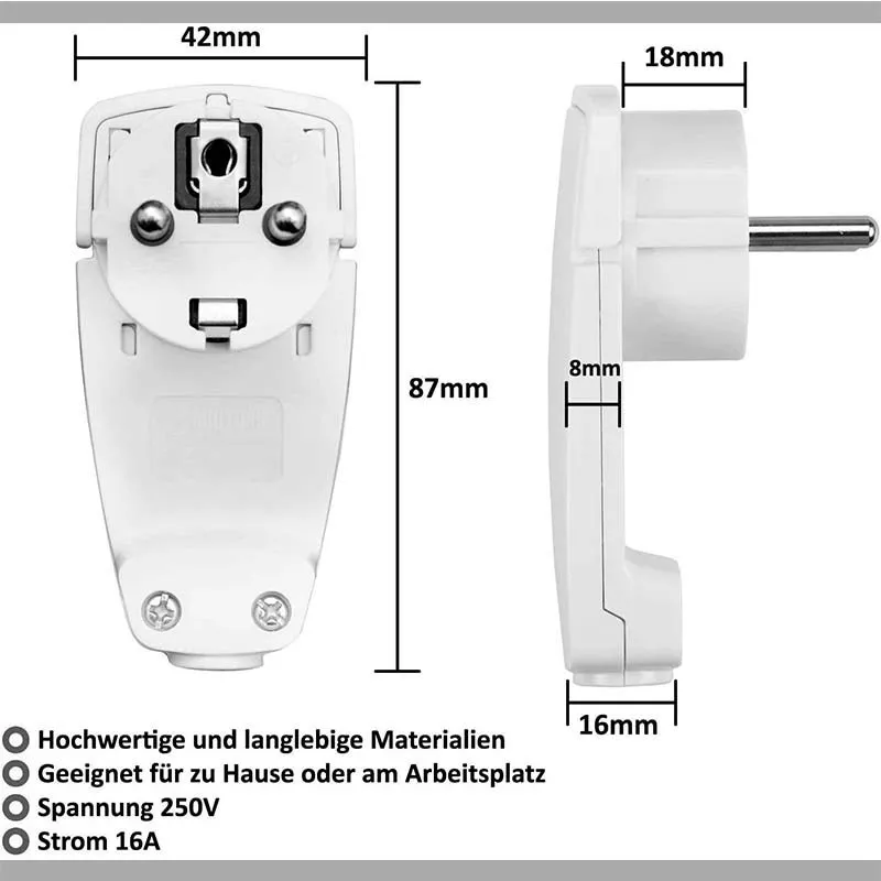 Euro-Standard Deutscher selbstmontierter europäischer Netzkabelstecker mit Zugring, deutscher und französischer Universalstecker mit gebogenem, ultradünnem Stecker