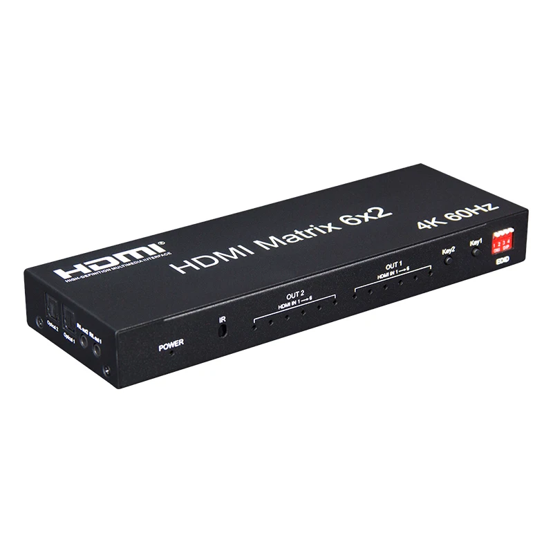 Matrix Switch HDMI 6x2 4K 60Hz HDMI Matrix 6 in 2 out Video Switcher Splitter with optical R/L Audio Extractor for PC monitor