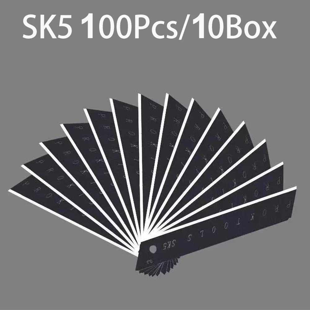 Cuchilla de cuchillo de utilidad de repuesto de acero al carbono, 100 Uds., 100mm x 18mm x 6mm de espesor, herramienta de bricolaje negra, hojas de tallado para papelería de oficina para estudiantes