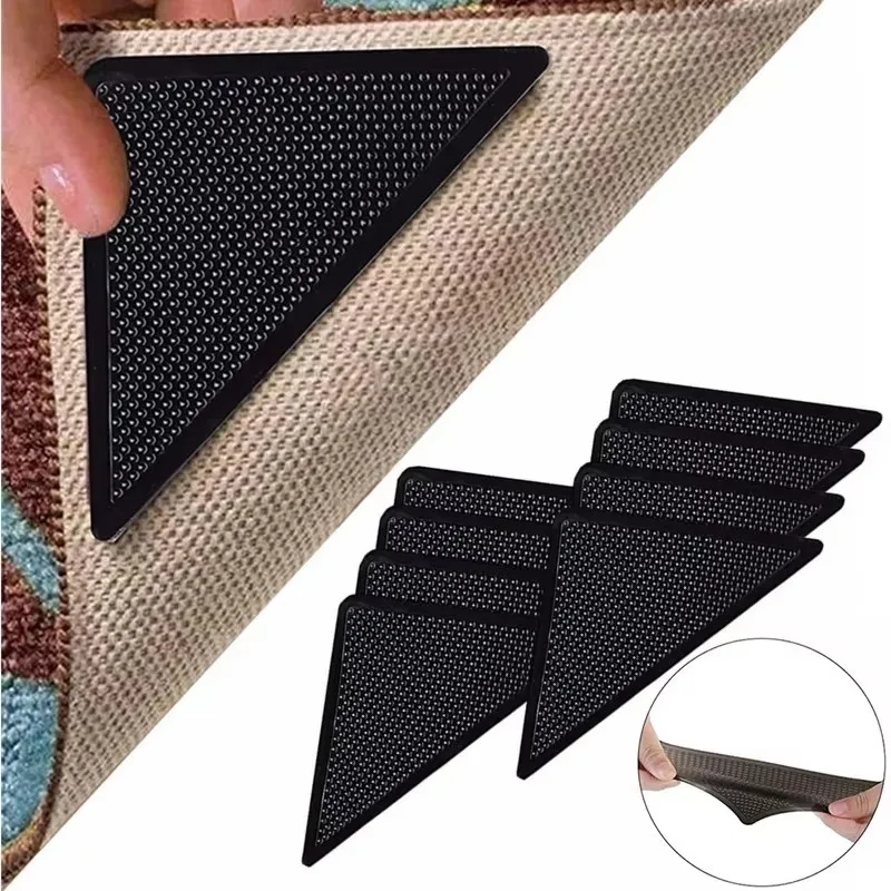 8 ชิ้นชุดสามเหลี่ยมล้างทําความสะอาดได้พรม Gripper Anti - Slip แผ่นยางกันลื่นเทปสําหรับพื้นกระเบื้องพรมมุม Pad